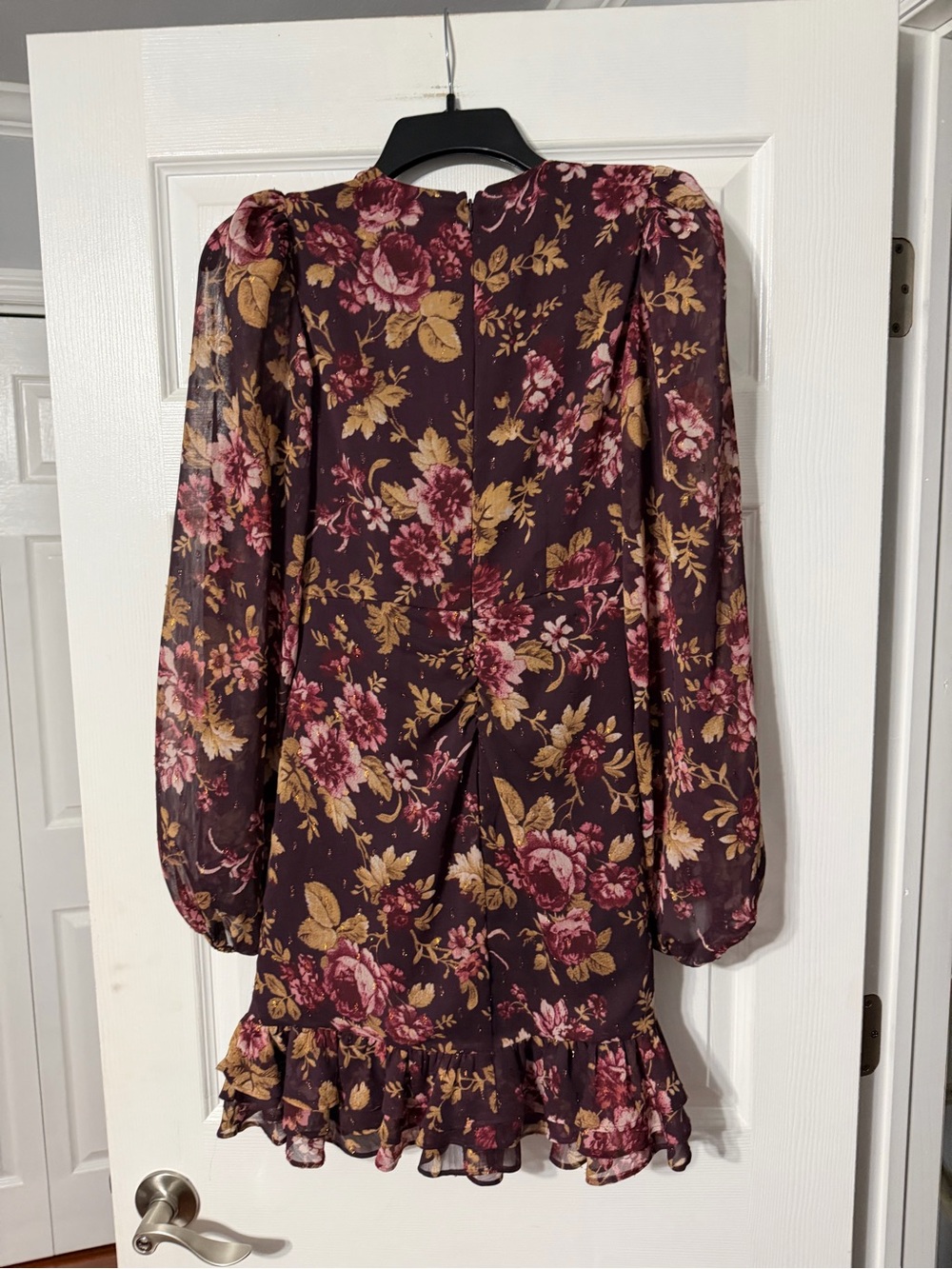 Express Burgundy Floral Wrap-Style/Gathered Mini Dress - Picture 9 of 16